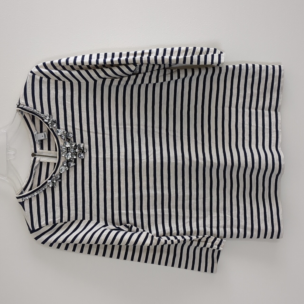 Women's JCrew 3/4 Sleeve Striped Top w/Rhinestones
